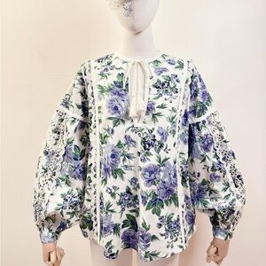Topshop Blue Floral Cotton Shirt